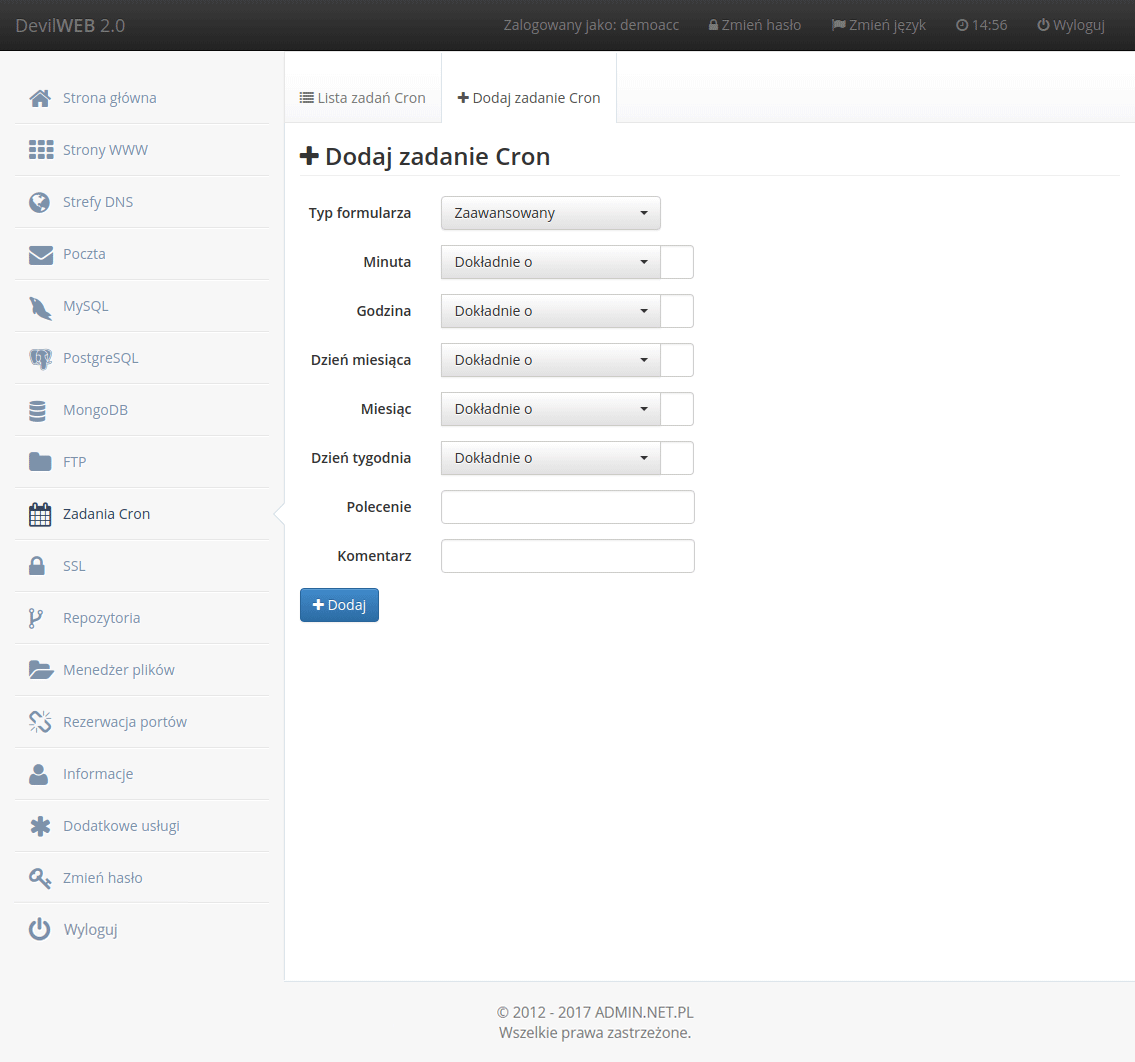 DevilWEB - dodawanie zadania Cron