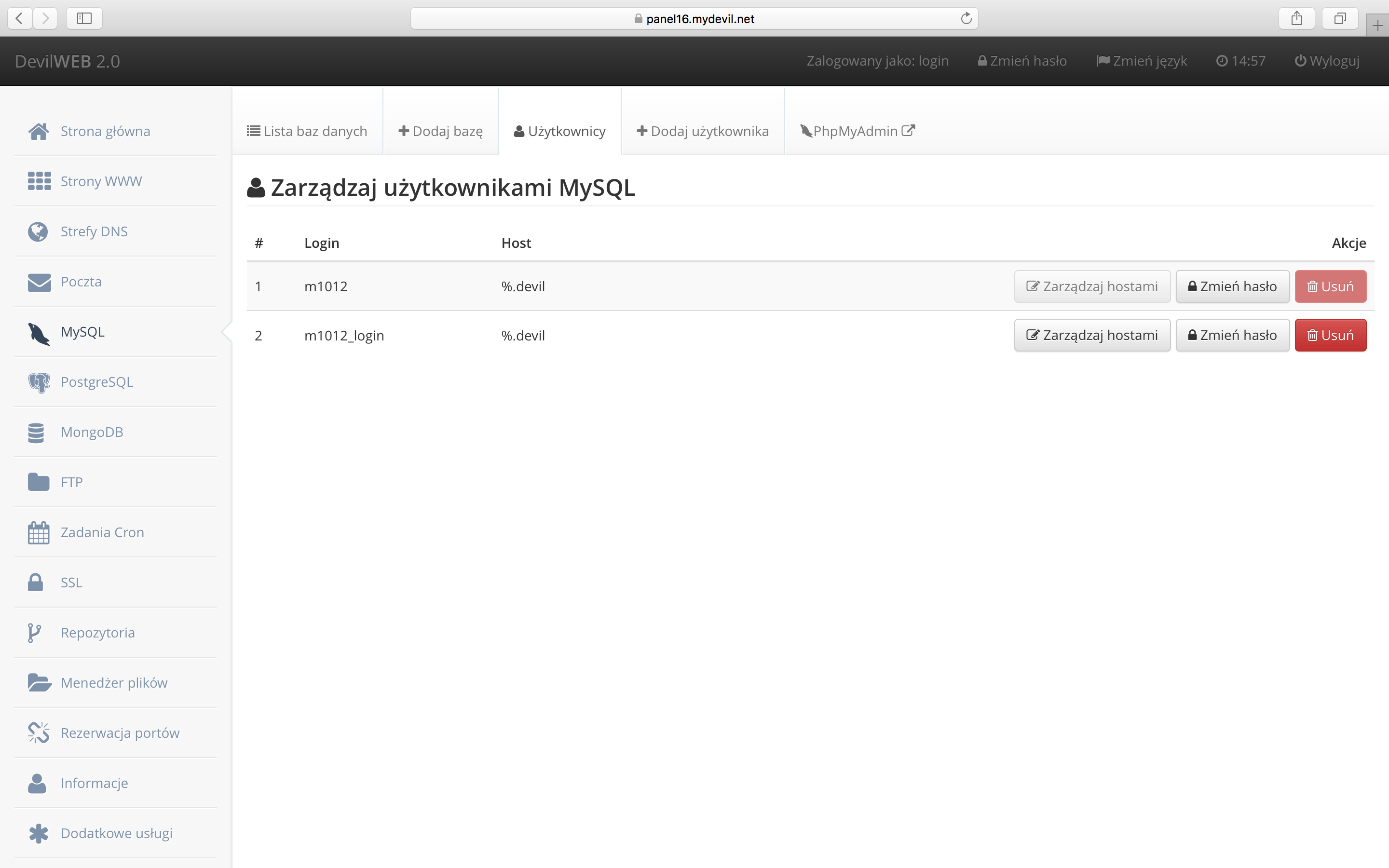 Bazy MySQL - lista użytkowników