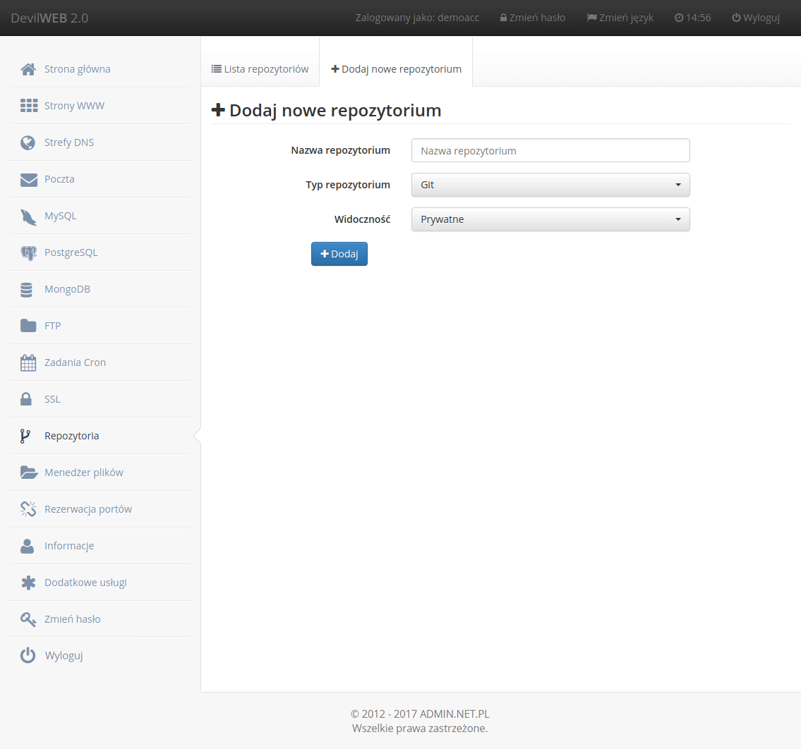 DevilWEB - dodawanie nowego repozytorium